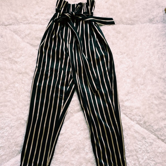 High Waisted Striped Paper Bag Trousers - Picture 1 of 2